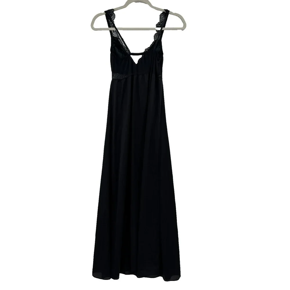 VTG Scaasi Womens Lace Nylon Slip Dress Black Size‎ 36B Victorian Goth Romantic